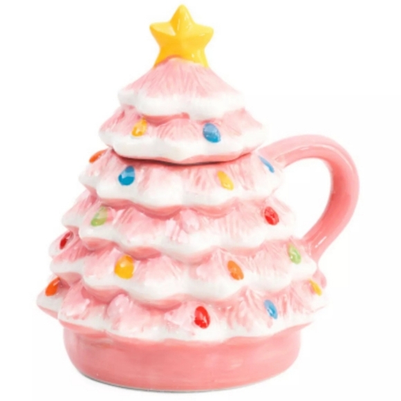 Pink Mr. Christmas Nostalgic Tree With Topper Lid Ceramic Mug - Picture 1 of 8